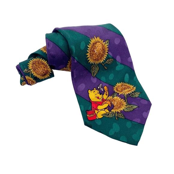 NWT Vintage Disney Winnie the Pooh Flower Print Silk Tie - Picture 2 of 7
